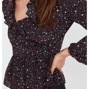NWOT Madewell Silk Ruffle-Hem Wrap Top in Starry Night— Size XS